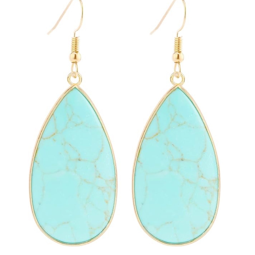 BaubleStar Turquoise Style Stone Earrings Statement Teardrop Dangle Earrings - Picture 2 of 4